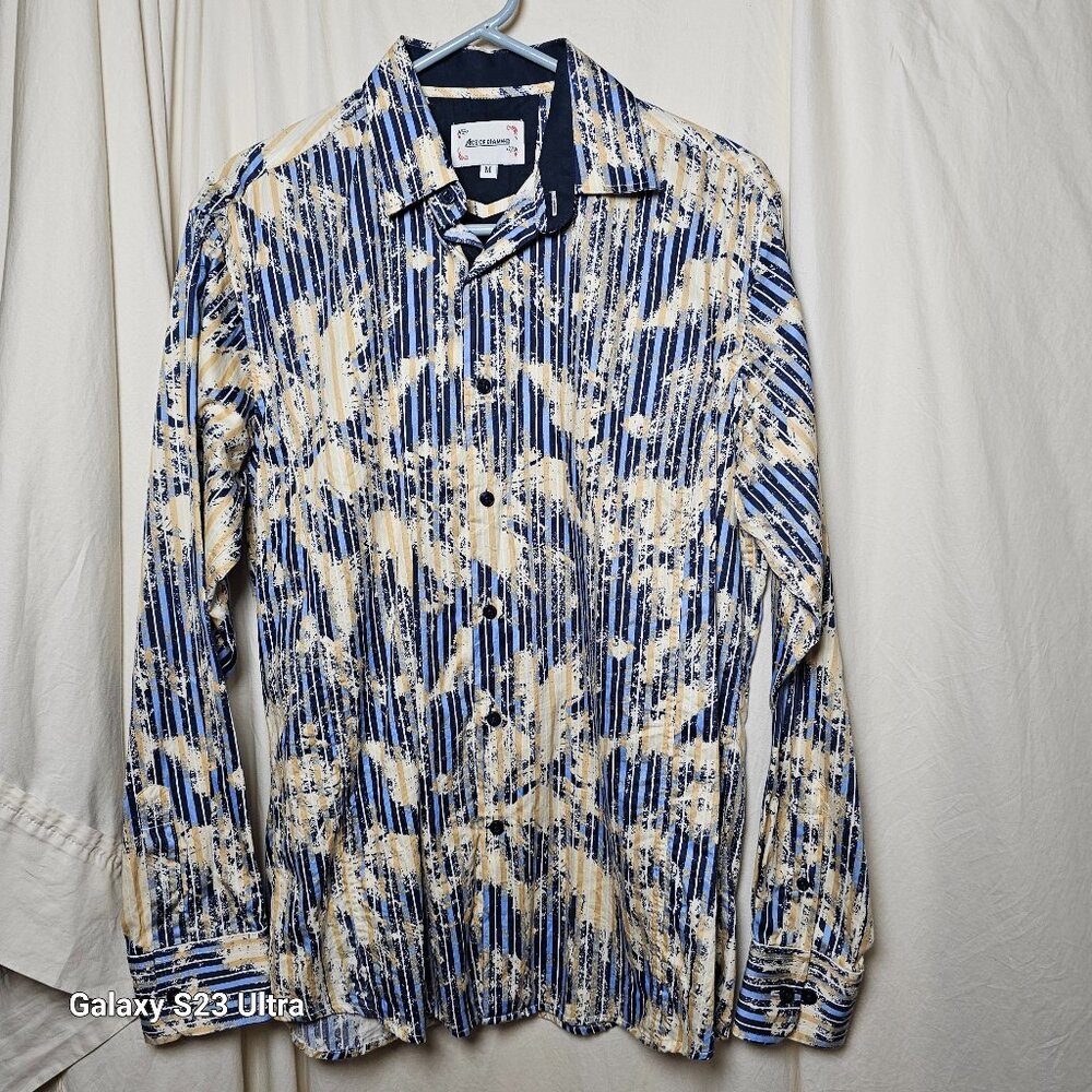 Alfani Men's Blue and Cream Dress Shirt